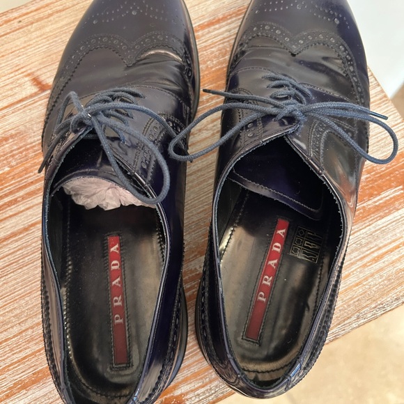 Prada Men's Navy Blue Patent Leather Dress Shoes - Picture 2 of 3